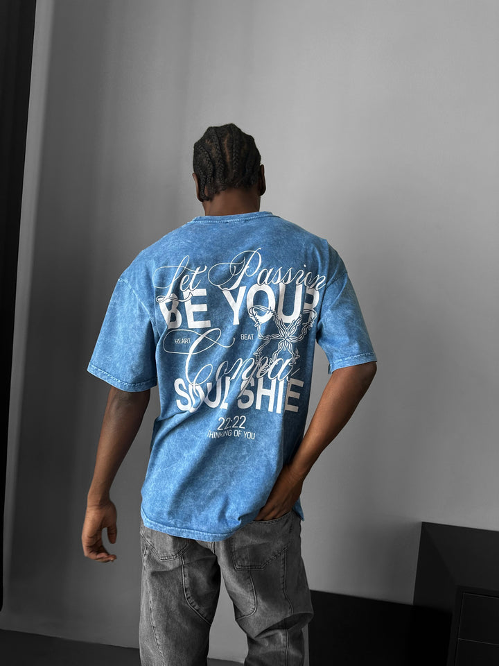 Oversize Washed 'Be your Soul Shine' T-Shirt - Indigo