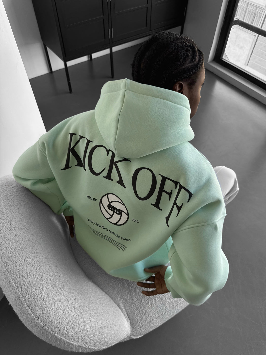 Oversize "KICK OFF" Hoodie - Misty Jade