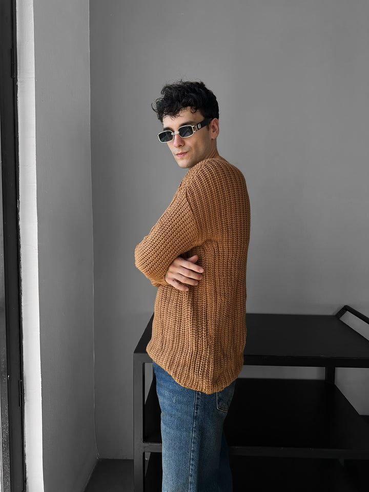 Slim Fit Braid Knit Sweater - Saffron