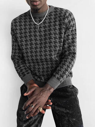 Oversize Houndstooth Pullover - Anthracite