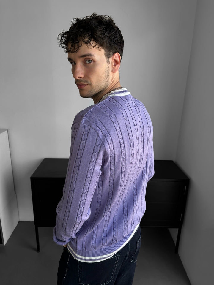 Regular Fit Braid Knit Sweater - Lilac