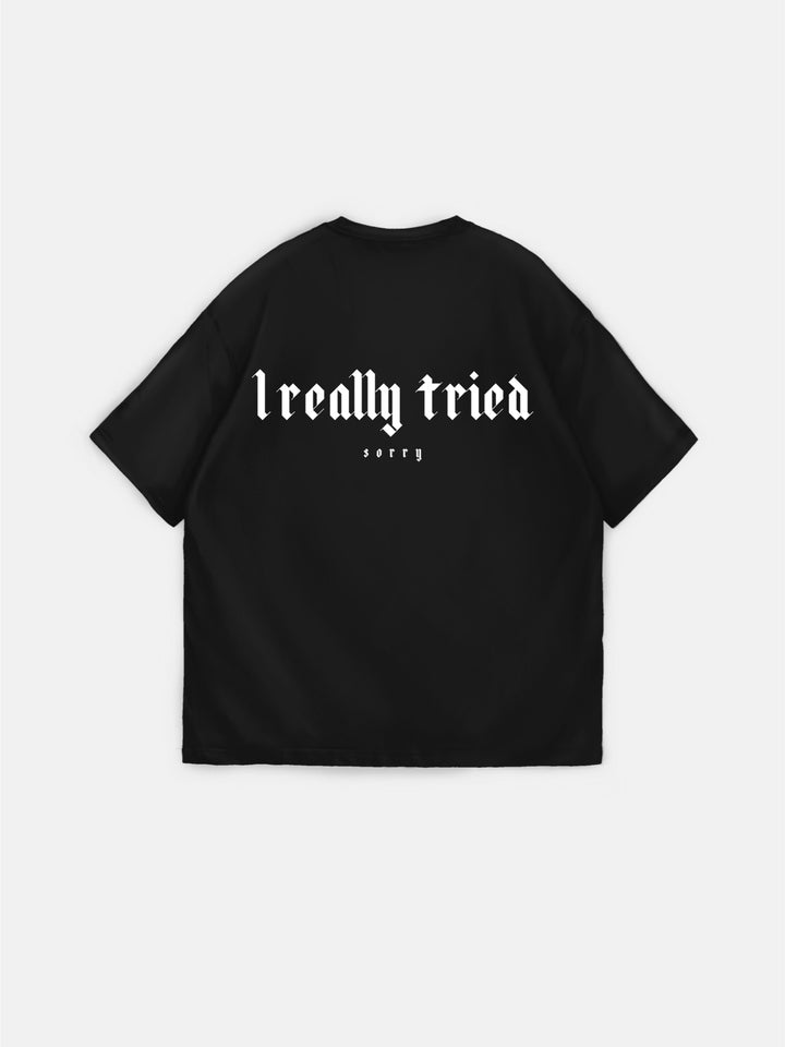 Oversize 'I Really Tried' T-shirt - Black