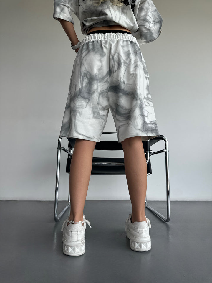 Oversize Private Smoke Shorts - White and Grey