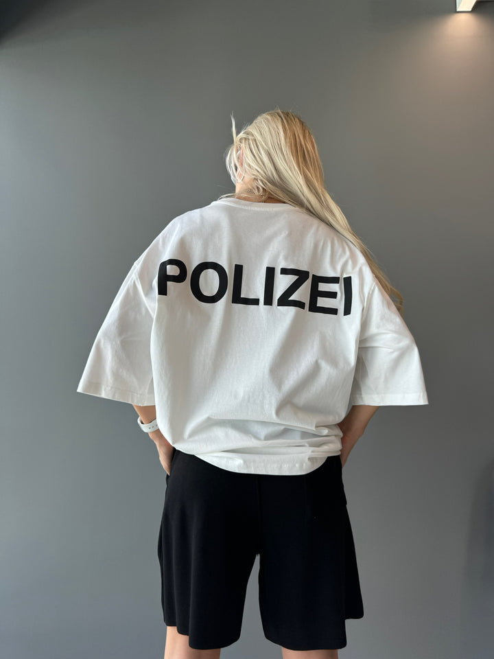 Oversize Polizei T-shirt - Ecru