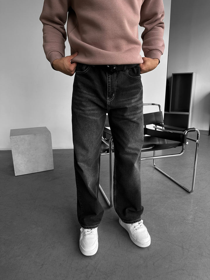 Relax Baggy Washed Jeans  - Black