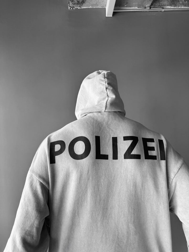 Oversize Washed Polizei Hoodie - Grey