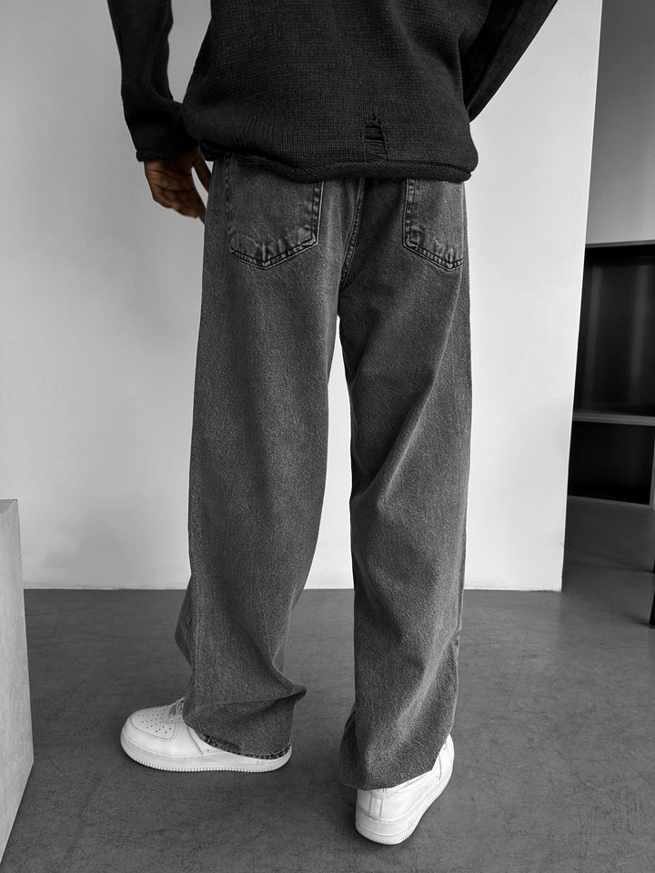 Relaxed Baggy Panel Jeans - Anthracite