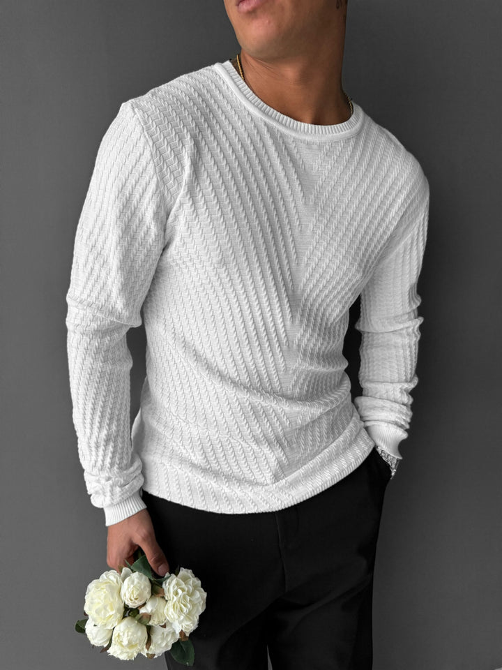 Regular Fit Knit Pattern Sweater - White