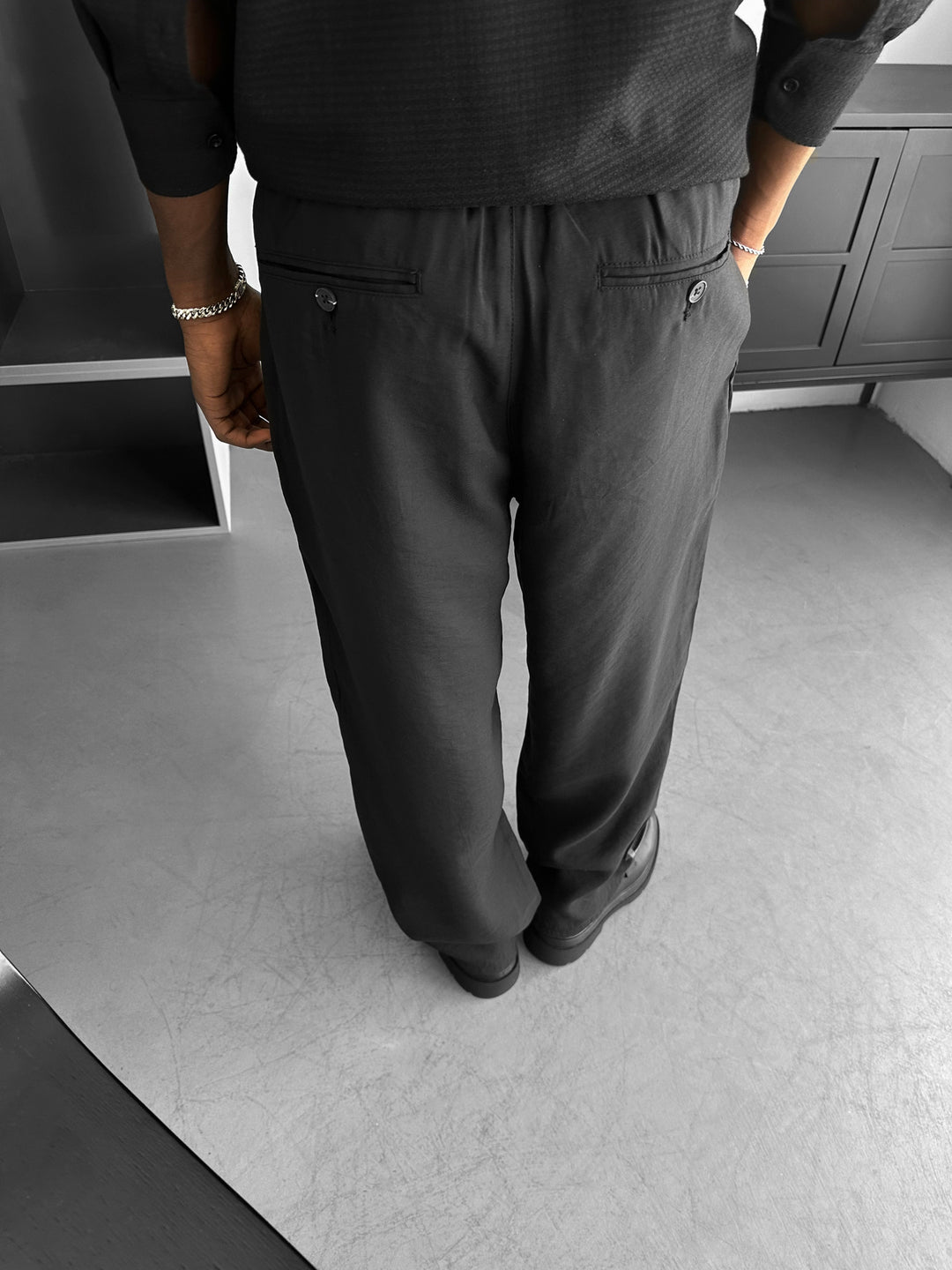 Loose Fit Cotton Trousers - Black
