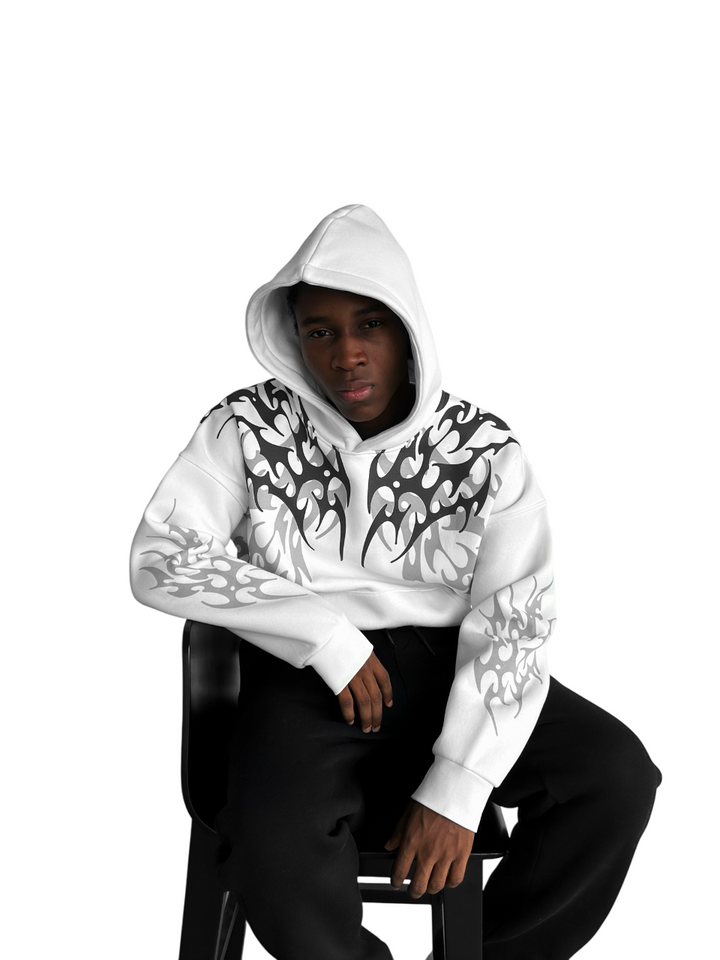 Oversize Tribal Hoodie - Ecru