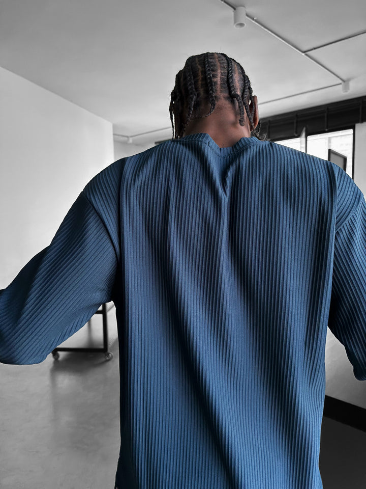 Loose Fit Striped Pocket Sweatshirt - Petrol