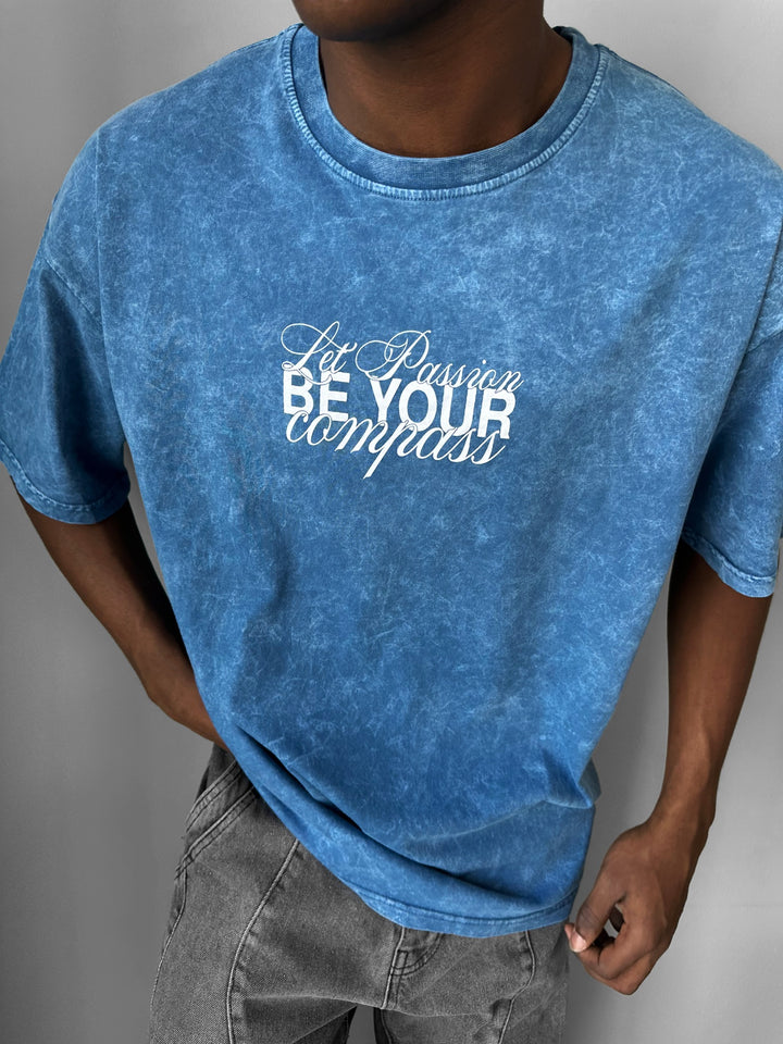 Oversize Washed 'Be your Soul Shine' T-Shirt - Indigo