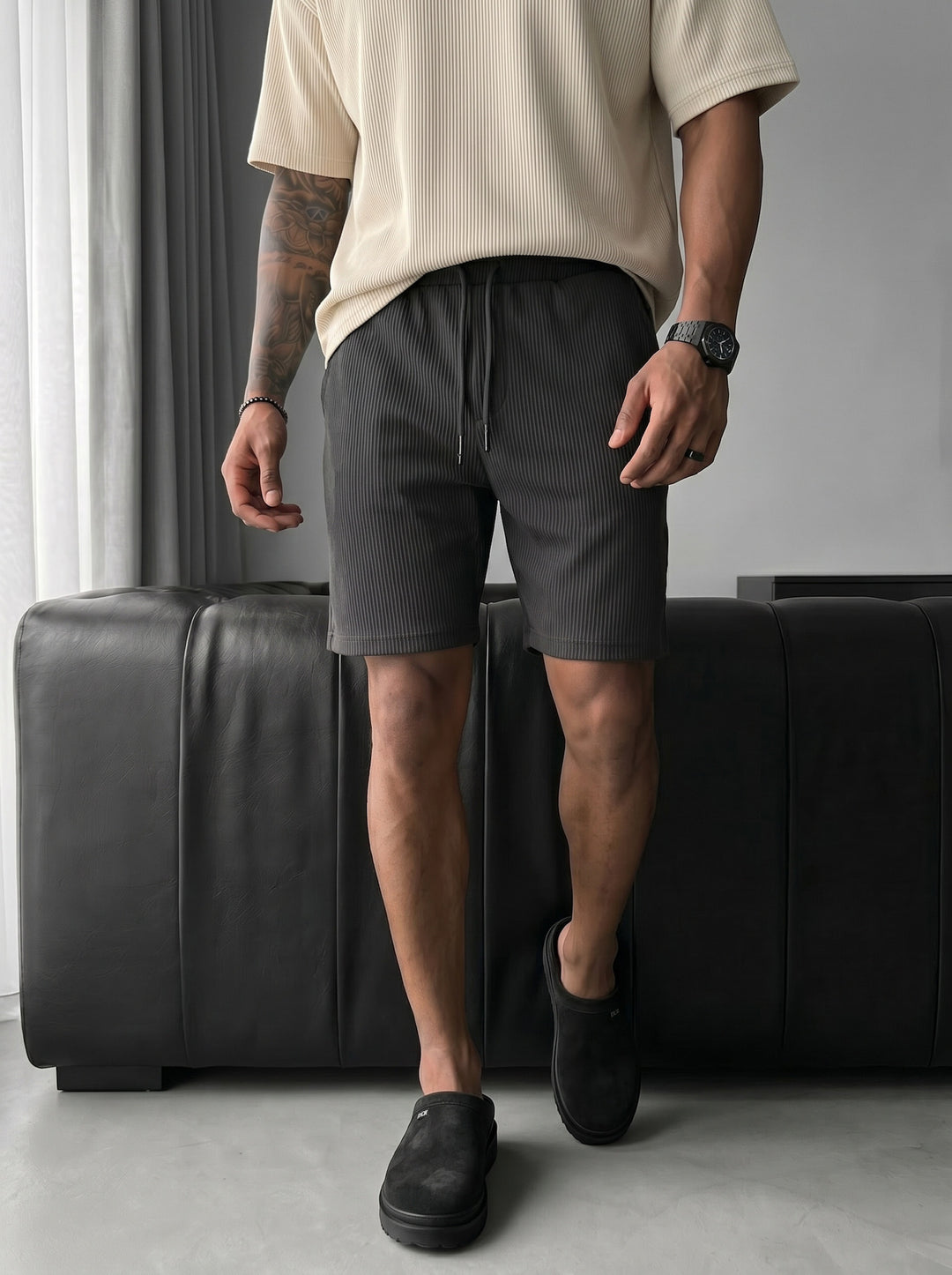Loose Fit Cord Shorts - Anthracite