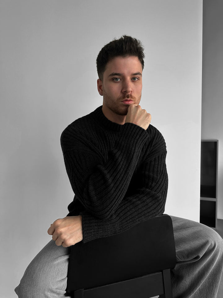 Loose Fit Striped Structure Pullover - Anthracite