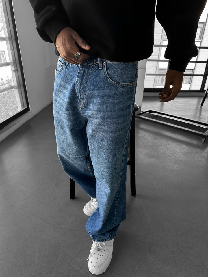 Baggy Stitched Jeans - Blue