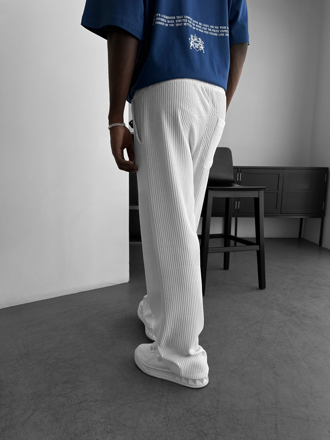 Loose Fit Ribbed Trousers - White