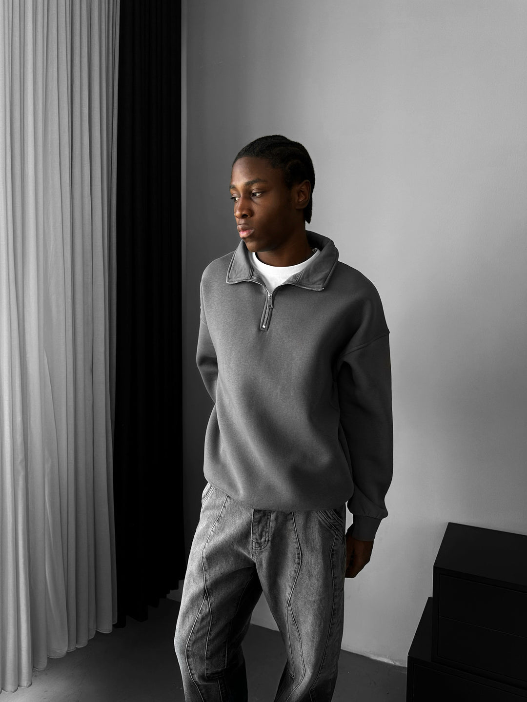Oversize Half-Zip Polo Sweatshirt - Anthracite