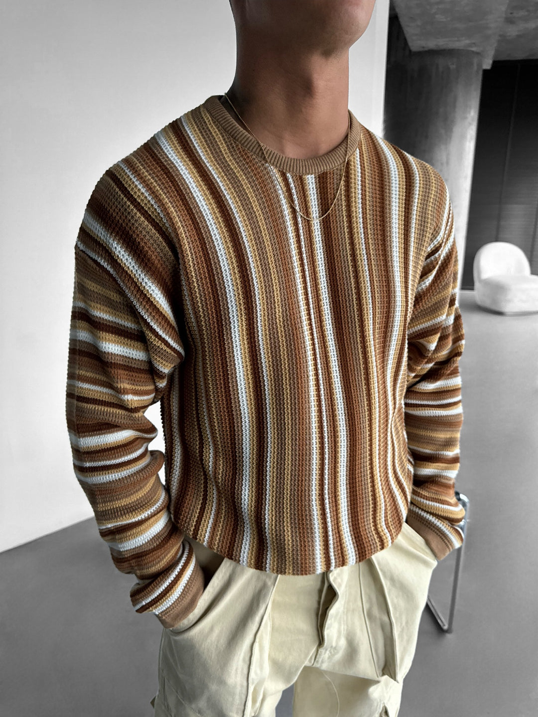 Thin Striped Sweater - Brown