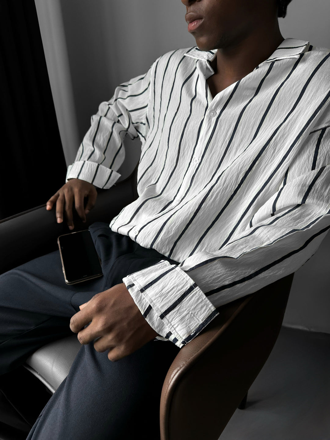 Oversize Striped Long Sleeve Shirt - White and Saks