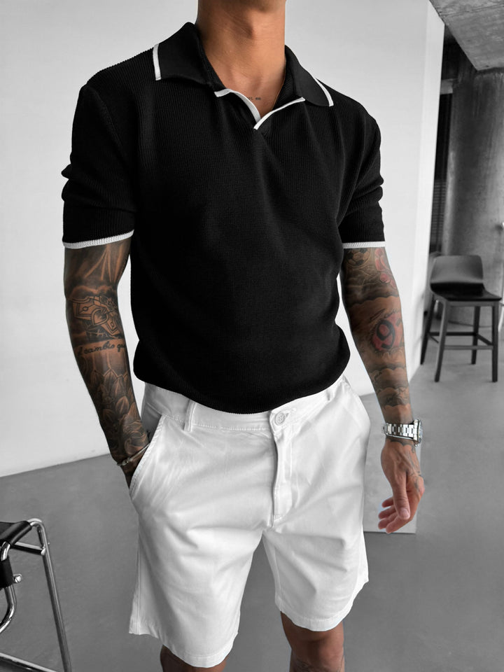 Regular Fit Knit Line Polo T-Shirt - Black