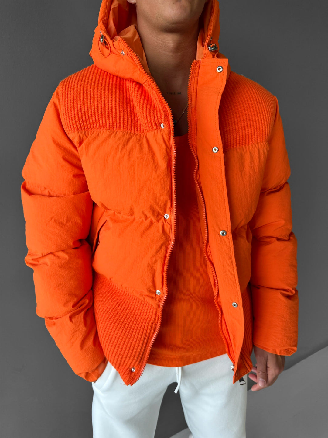 Oversize Puffer Mix Jacket - Orange