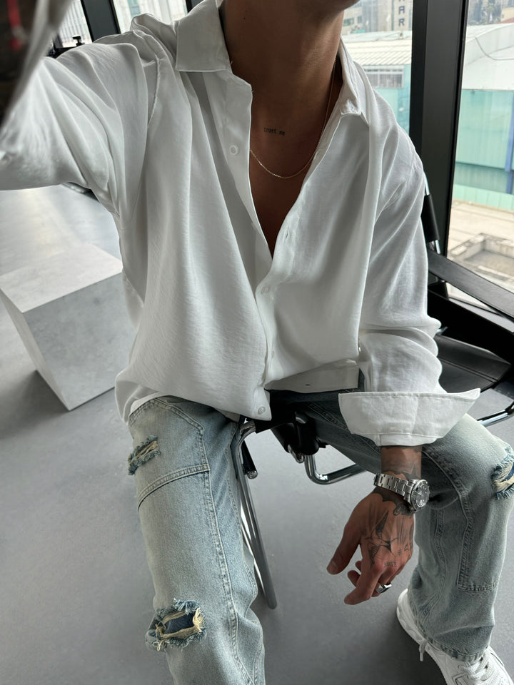 Long Arm Cotton Shirt - White
