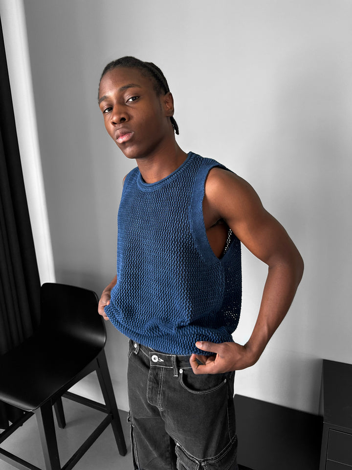 Oversize Washed Knit Tanktop - Blue