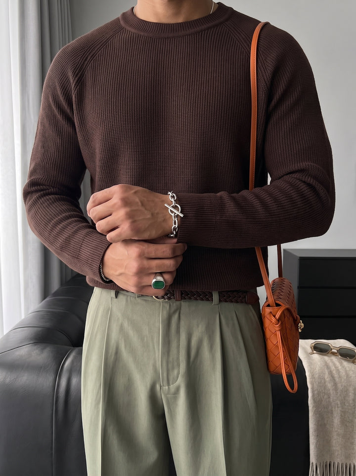 Slim Fit Thin Knit Sweater - Dark Brown