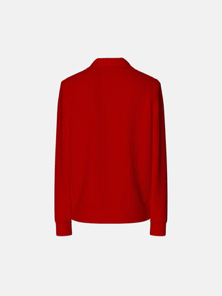 Oversize Collar Zipper Knit Sweater - Red