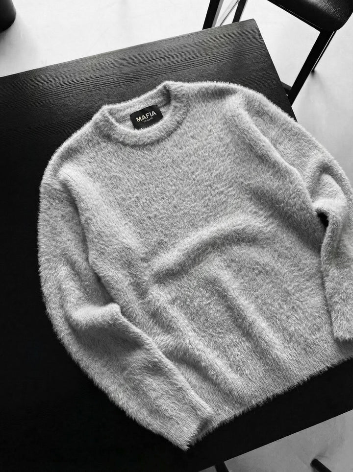Oversize Hairy Rope Sweater - Grey