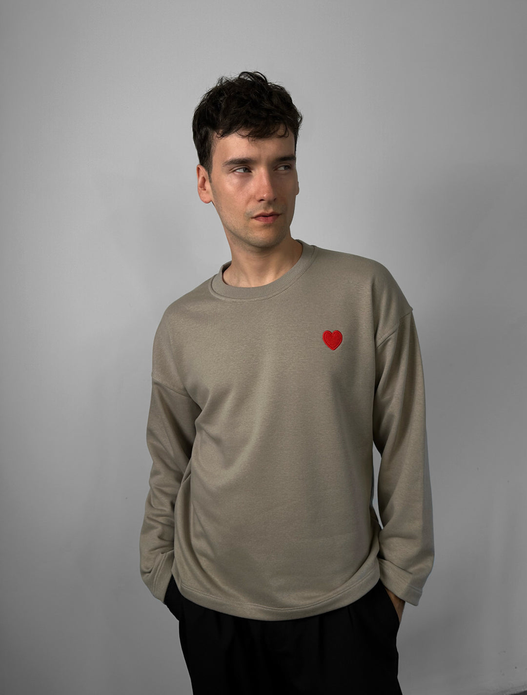 Oversize Heart Detailed Sweatshirt - Ice Grey