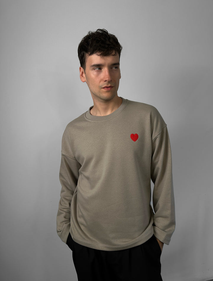 Oversize Heart Detailed Sweatshirt - Ice Grey