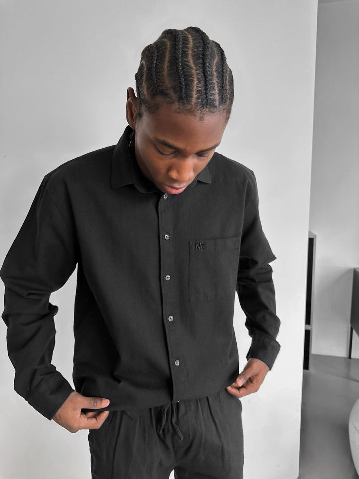 Oversize Linen Suit Shirt - Black