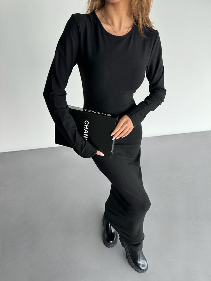 Long Arm Maxi Dress - Black