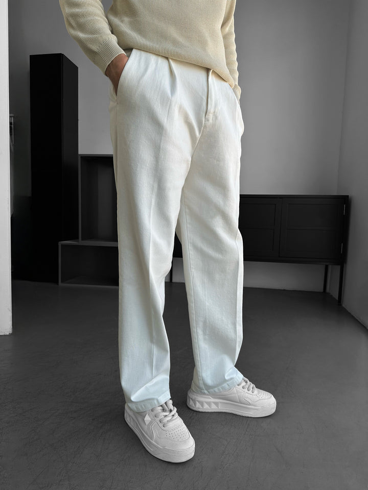 Loose Fit Casual Trousers - Ecru