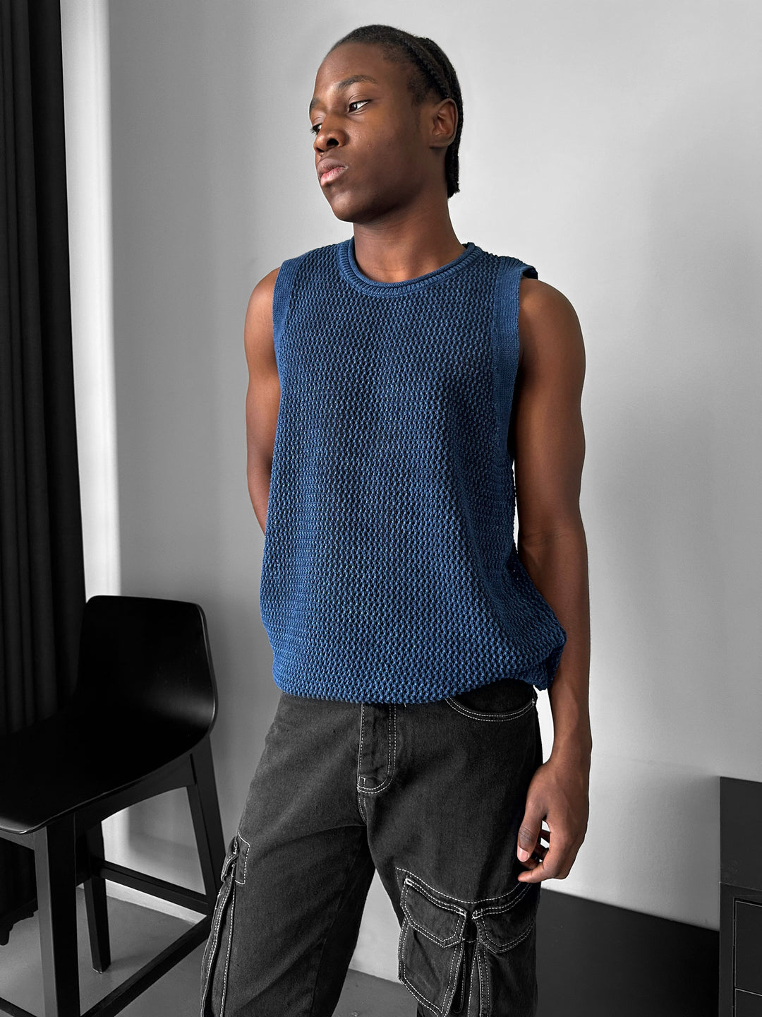 Oversize Washed Knit Tanktop - Blue