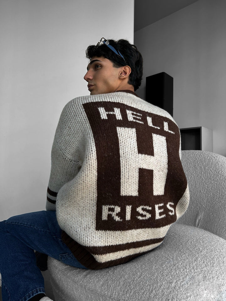 Oversize Knit Letter Sweater - Beige