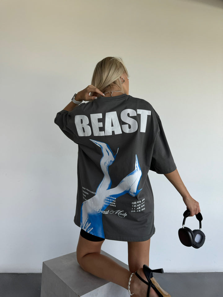 Oversize Beast T-shirt - Anthracite and Blue