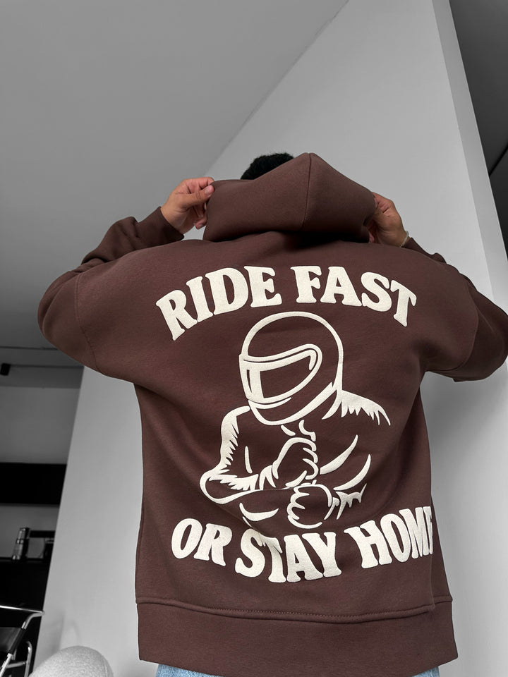 Oversize Ride Fast Hoodie - Brown