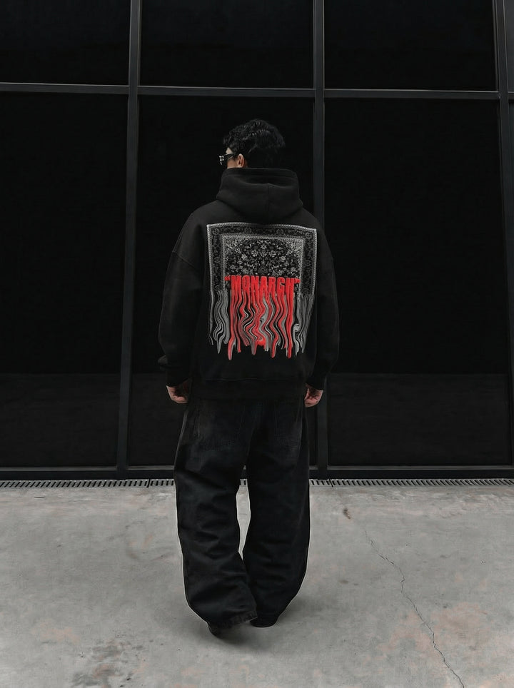 Oversize Monarch Hoodie - Black and Red