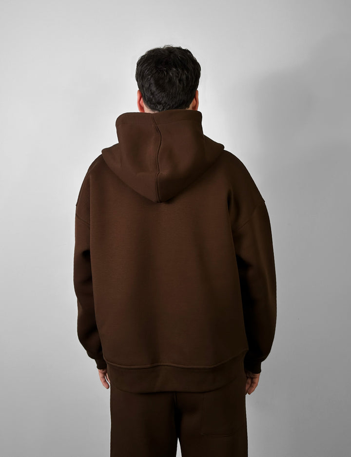 Loose Fit Double-Zip Hoodie - Brown