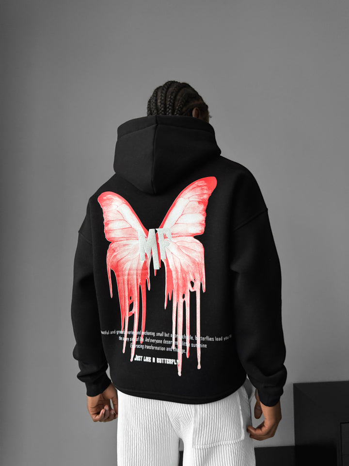 Oversize 'Like a Butterfly' Hoodie - Black