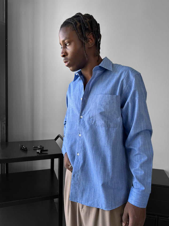 Regular Fit Cotton Pocket Shirt - Navy Blue