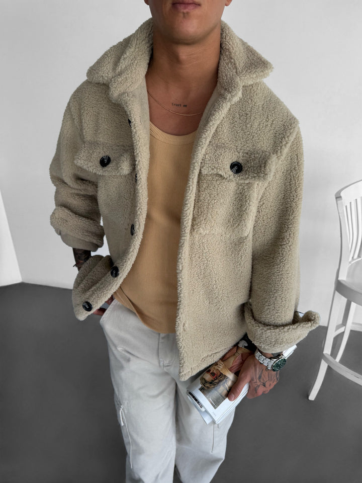 Plush Jacket with Buttons - Beige