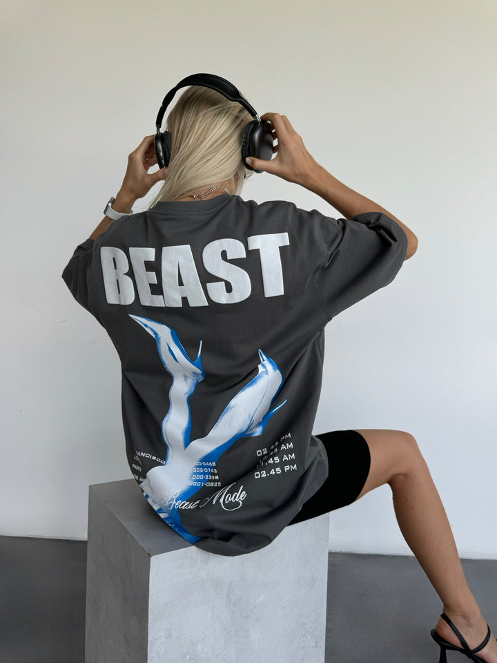 Oversize Beast T-shirt - Anthracite and Blue