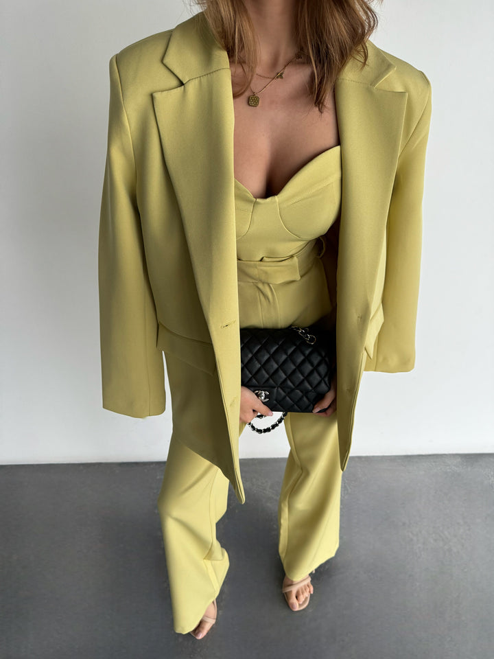 Heart Neck Top with Blazer - Pistachio