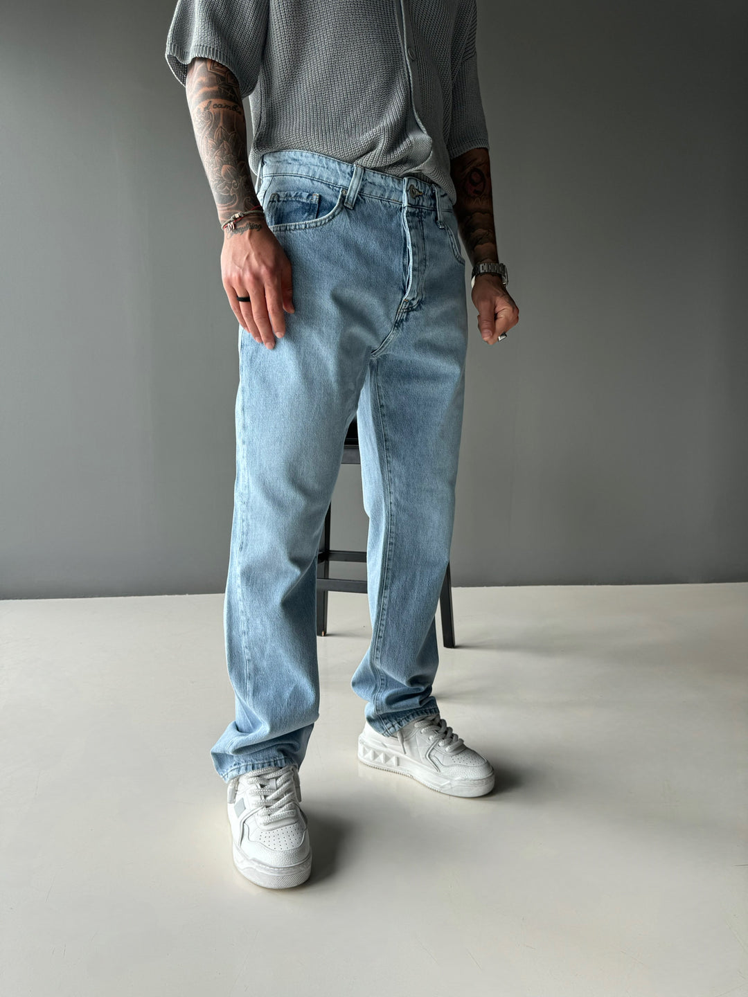 Baggy Washed Jeans - Light Blue