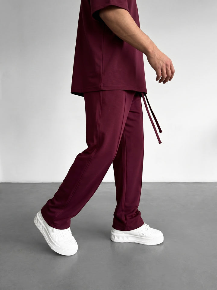 Loose Fit Basic Pleated Trousers - Bordeaux