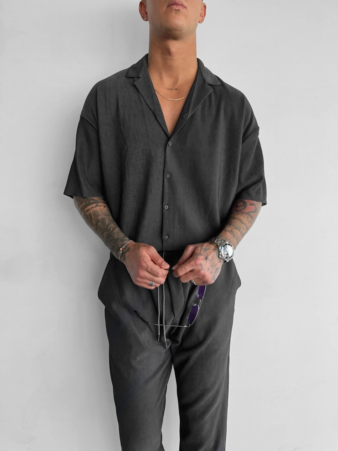 Oversize Ribbed Shirt - Anthracite