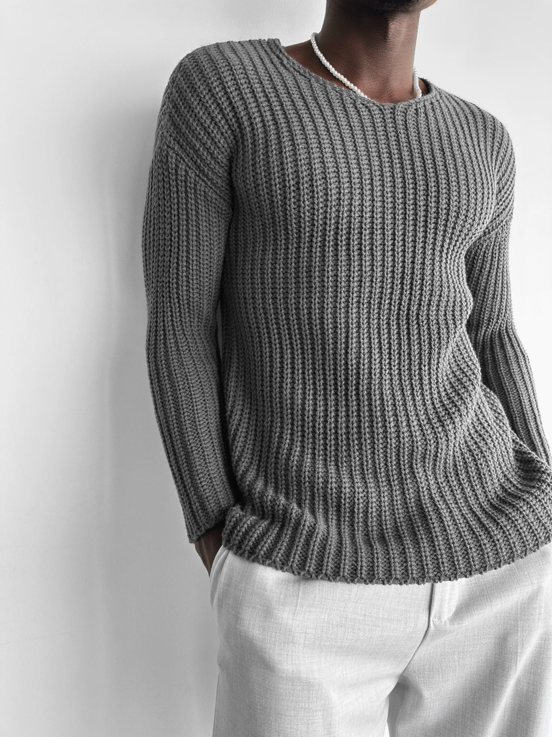 Regular Fit cutout Knit Sweater - Anthracite